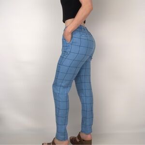 NWT Sundance Linen Iris Trouser Windowpane Plaid Blue Size‎ 2